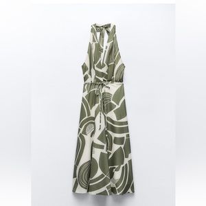 Green & White Zara Vestido Halter Estampado Small